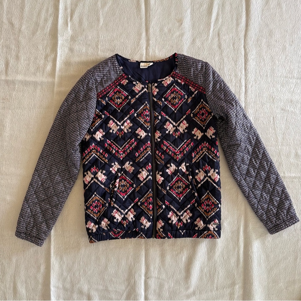 Roxy Quilted Jacket Women Medium Boho Aztec Print Zip Front Lightweight